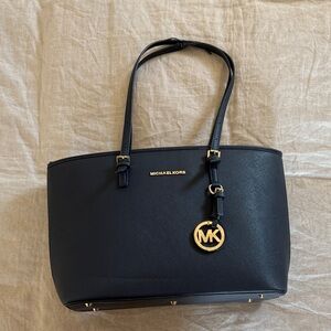 Michael Kors Dark Blue Tote with Gold Details